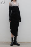 marc le bihan color block off shoulder dress 2869 E23 black/mastic black/mastic